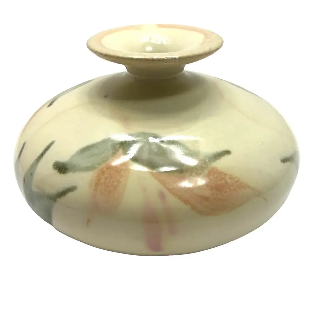 Vintage 1950's J Tury Handpainted Pastel Floral Pottery‎ Bud Vase Signed